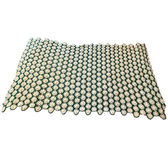 Vintage Handmade Daisy Crochet Afghan Blanket 86" x 51" Floral Yellow Green - Picture 3 of 8